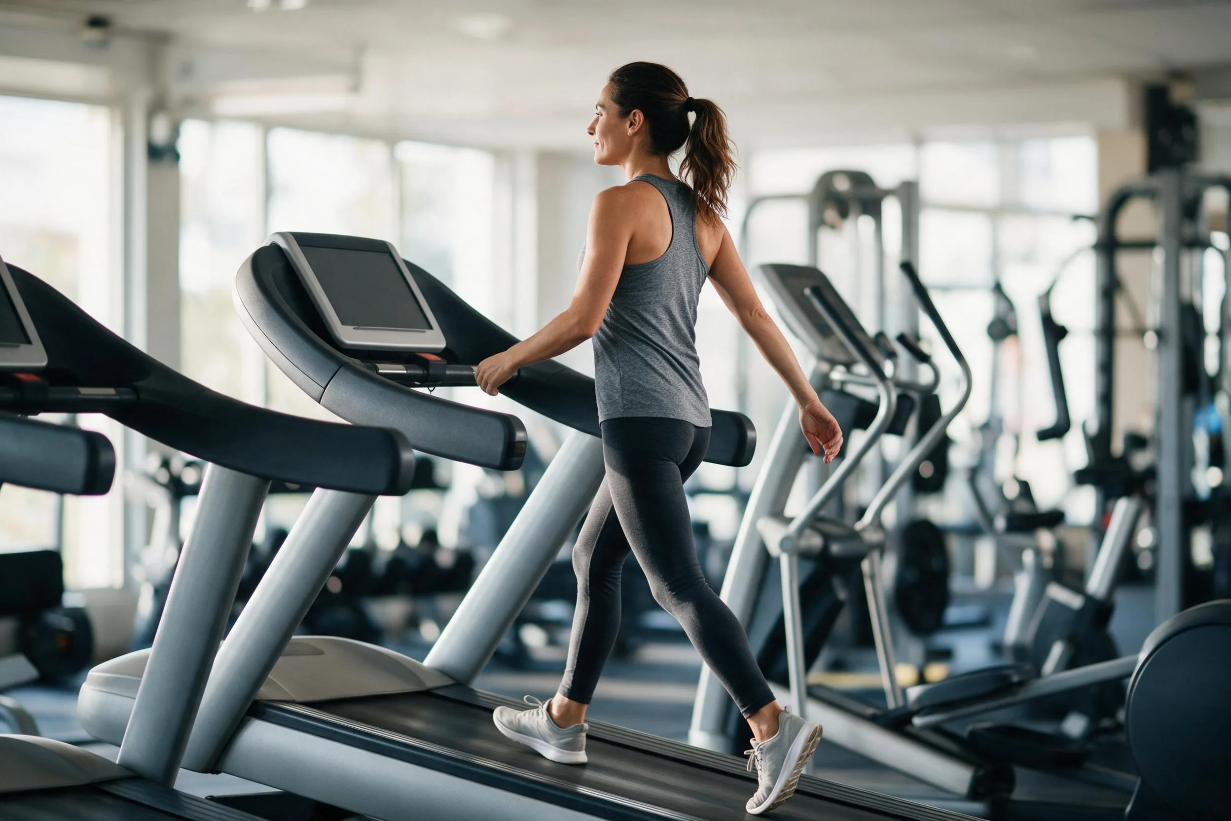 Marsz pod górę na bieżni z nachyleniem jako spokojne cardio